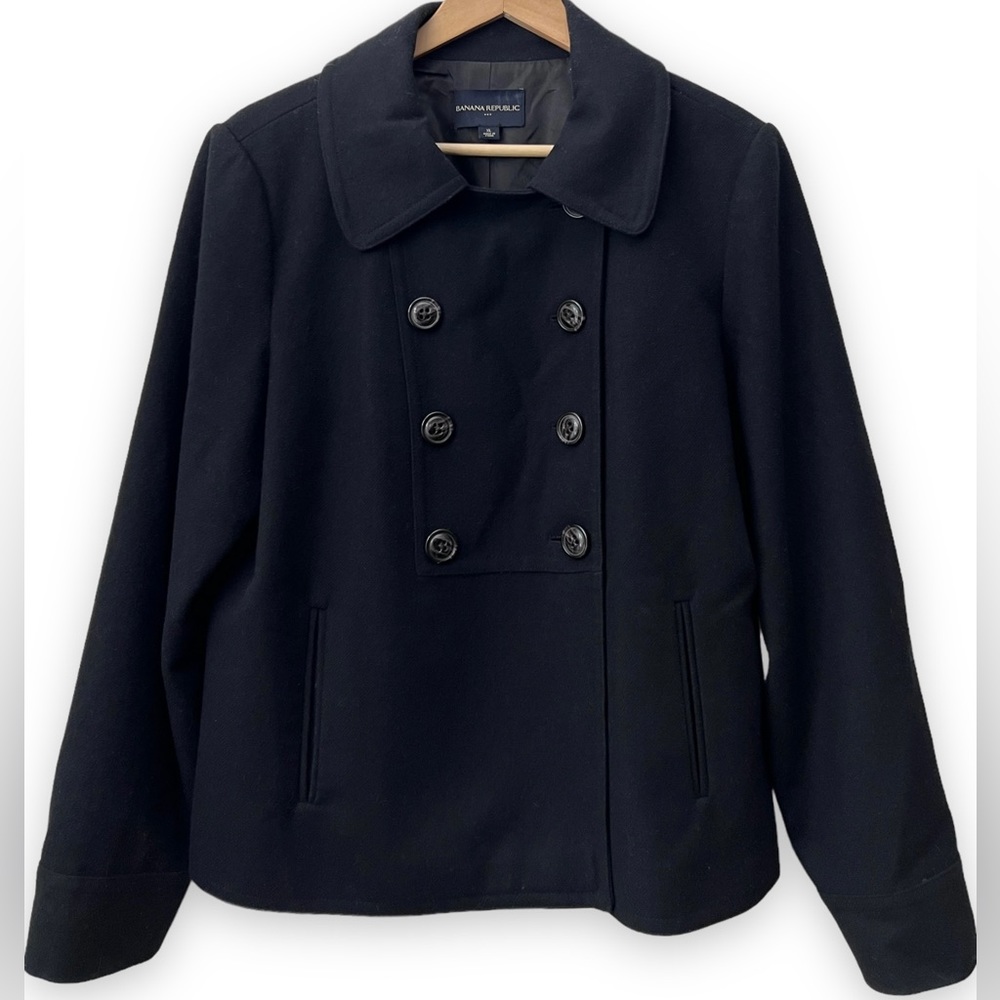 BANANA REPUBLIC Jacket Classic Black Wool Blend Peacoat Coat XL